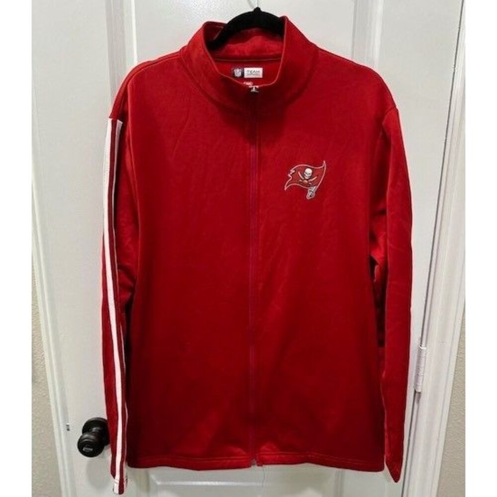 NFL Team Apparel Tampa Bay Buccaneers Mens L Full Zip Jacket Red White Stripes